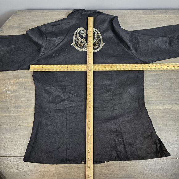Richard Malcolm Button Up Shirt Linen Embroidered Western Collared Large Black - Picture 5 of 6
